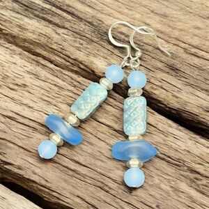 Handcrafted Blue Czech glass & Sea glass Beaded Earrings